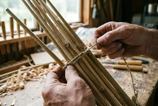 Craftsman weaving bamboo